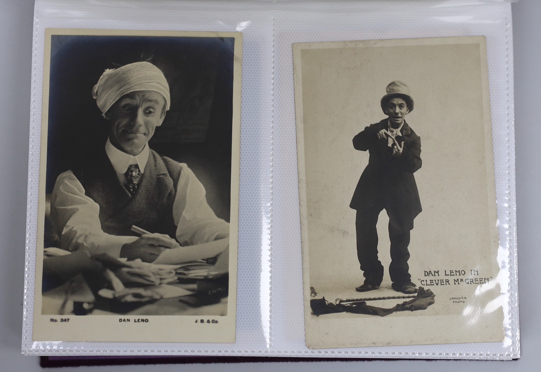 Two postcard albums: early matinee and film stars, topographical scenes and others